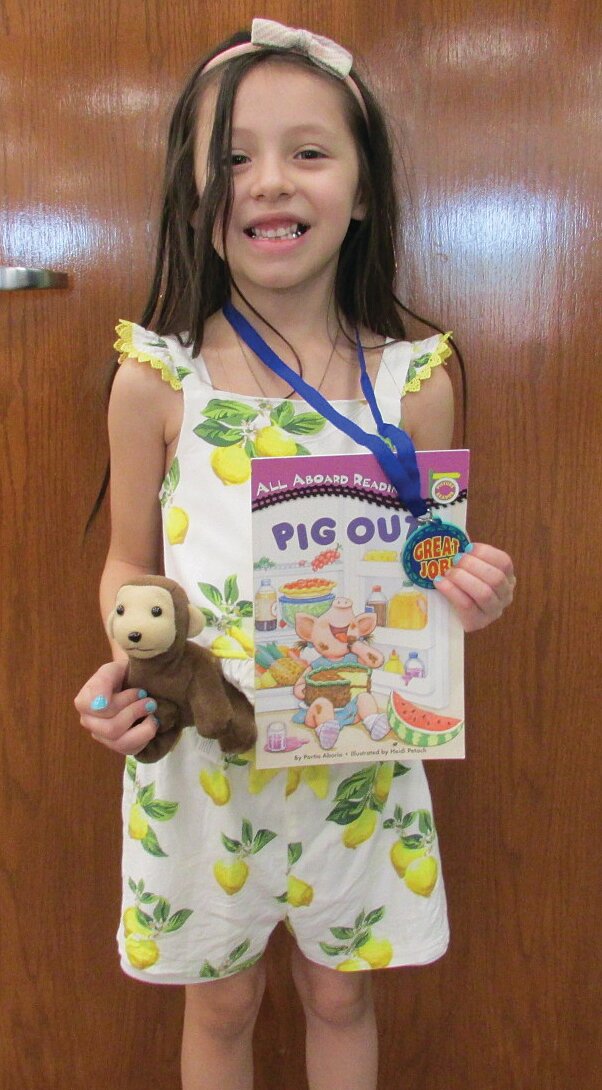 Verónica Dominguez Munoz, age 5, has completed the Crawfordsville District Public Library program, 1,000 Books Before Kindergarten. She is the daughter of Adriana Munoz and Norberto Dominguez. Verónica’s favorite book is “Listen to My Trumpet!” by Mo Willems. Mom said, “We love our library! Vero loves reading every day and night. She has been going to the library since she was four months old. Thank you for all you do to keep her interested in each program.”