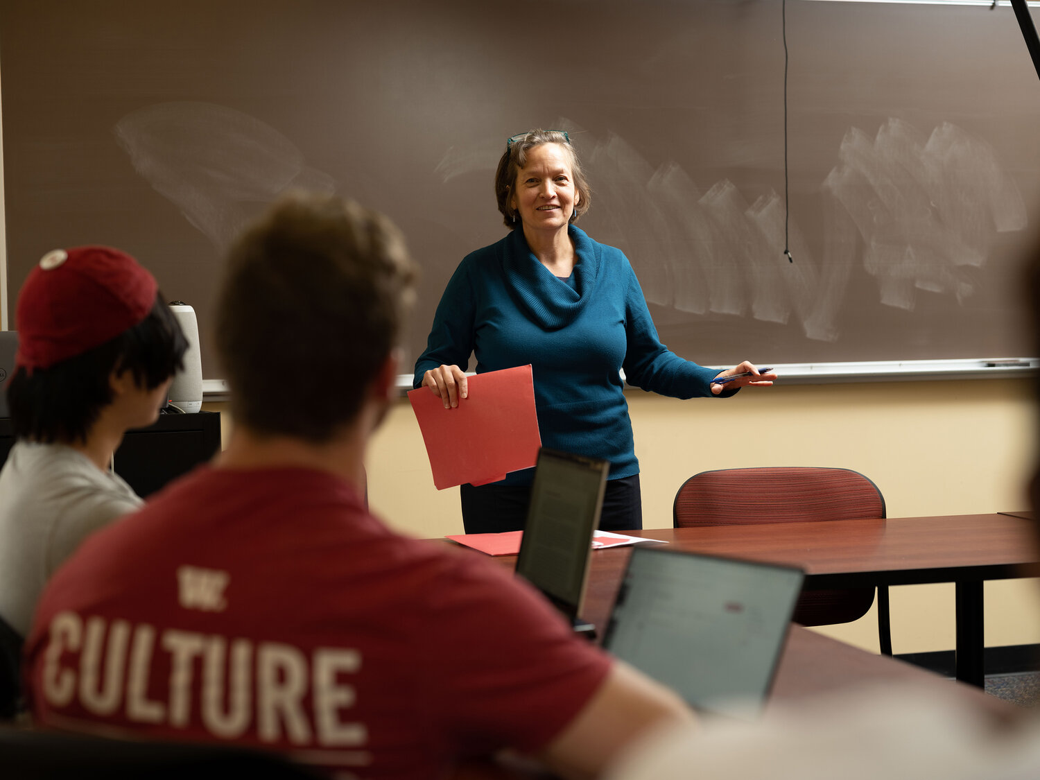 Wabash College Professor of Economics Joyce Burnette leads an in-class discussion. The liberal arts college in Crawfordsville, Indiana, was rated among the best nationally by U.S. News & World Report and singled out for outstanding undergraduate teaching programs.