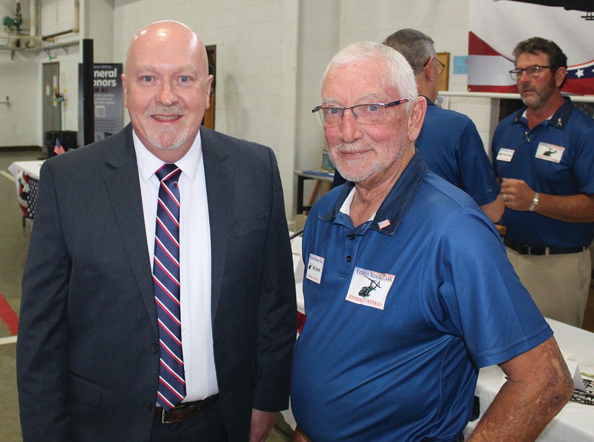 Crawfordsville Mayor Todd Barton, left, and Veterans Memorial Park board member Bill Durbin enjoy the fellowship at Saturday’s VMP Donor Celebration.