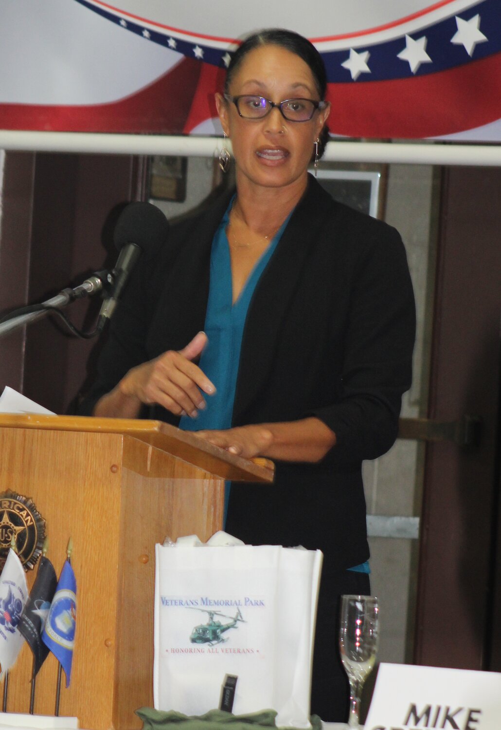 Wabash College history professor Dr. Sabrina Thomas speaks at Saturday's celebration.