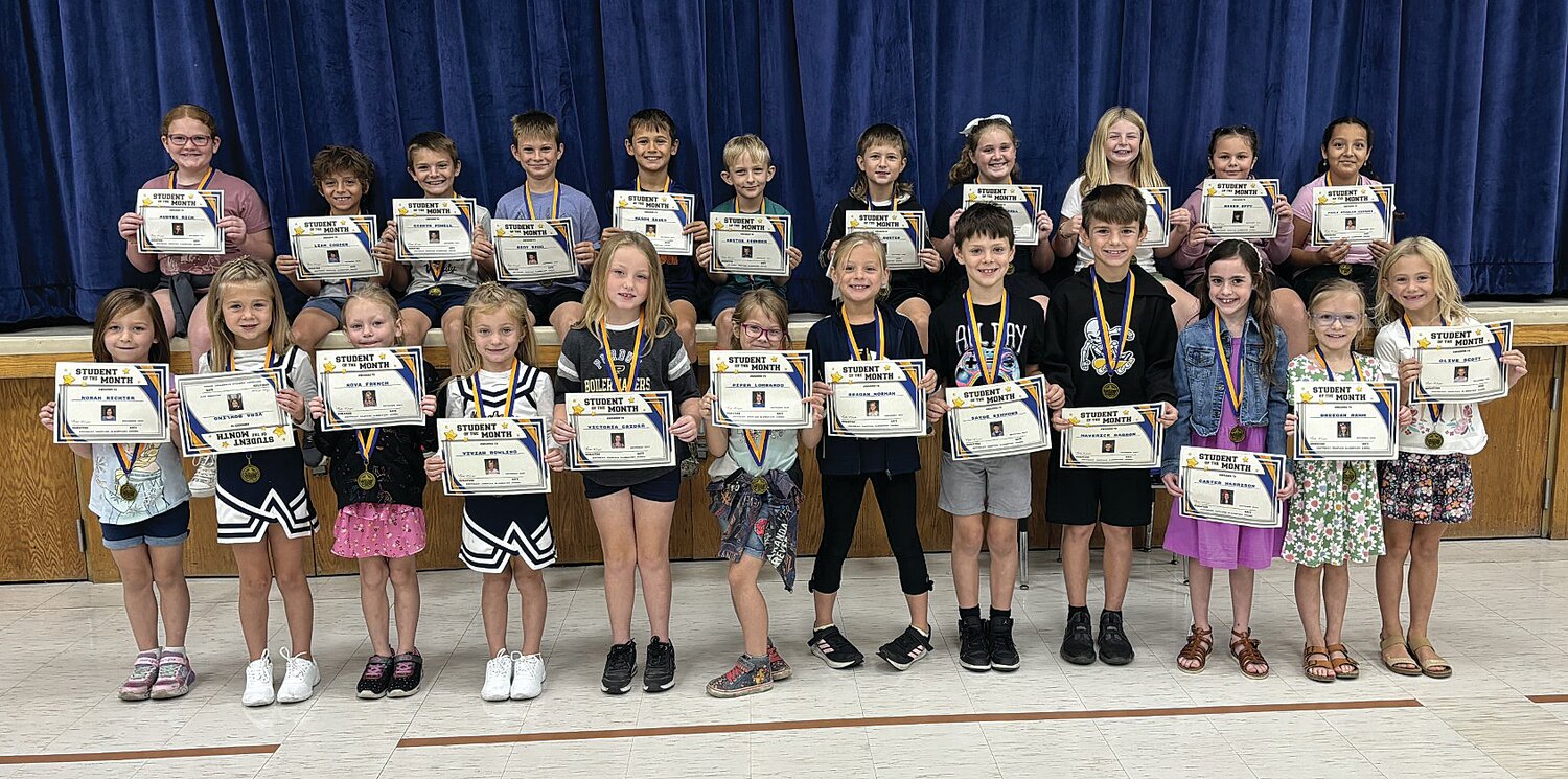 Students of the Month at Southeast Fountain Elementary School for the month of September are, from left, front row, Norah Richter, Vera Bowling, Nova French, Vivian Bowling, Victoria Crider, Piper Lombardo, Reagan Norman, Sayge Simmons, Maverick Barron, Carter Harrison, Breegan Rahm and Olive Scott; and back row, Aubree Rich, Liam Cooper,Corbyn Powell, Kody Krug, Mason Banes, Heston Crowder,Gentry Austin, Stella Bussell, Charly Coon, Haven Oppy and Paola Aguilar.