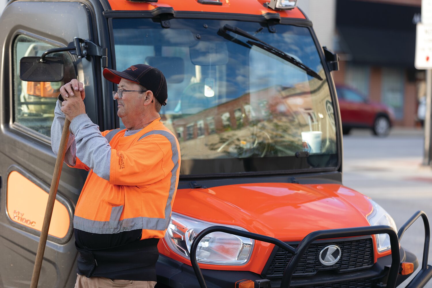 Larry Hunt stands in front of his work truck in downtown Crawfordsville on Monday, Sept. 30, 2024.