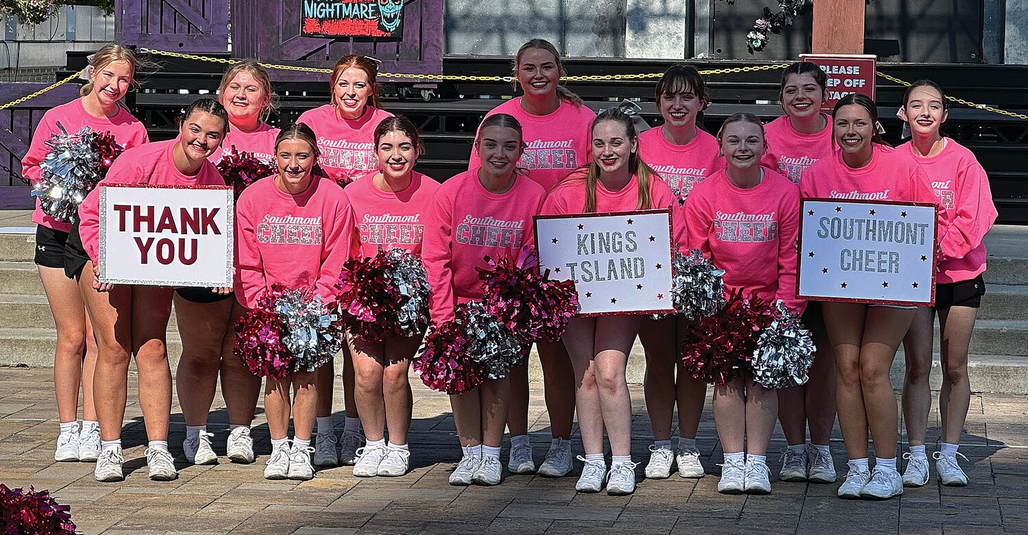 The Southmont Varsity and Junior Varsity Cheerleaders performed Saturday at Kings Island Amusement Park. The routine included dances, cheers, chants and a segment that honored those fighting breast cancer for Breast Cancer Awareness Month. After the performance, the girls enjoyed the amusement park for the rest of the day.