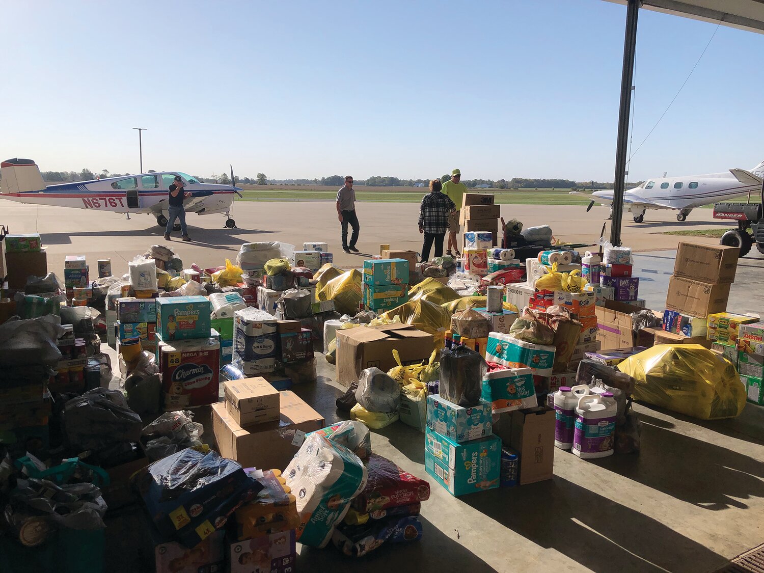 Photo of donations from the community for the hurricane relief, Oct. 9.