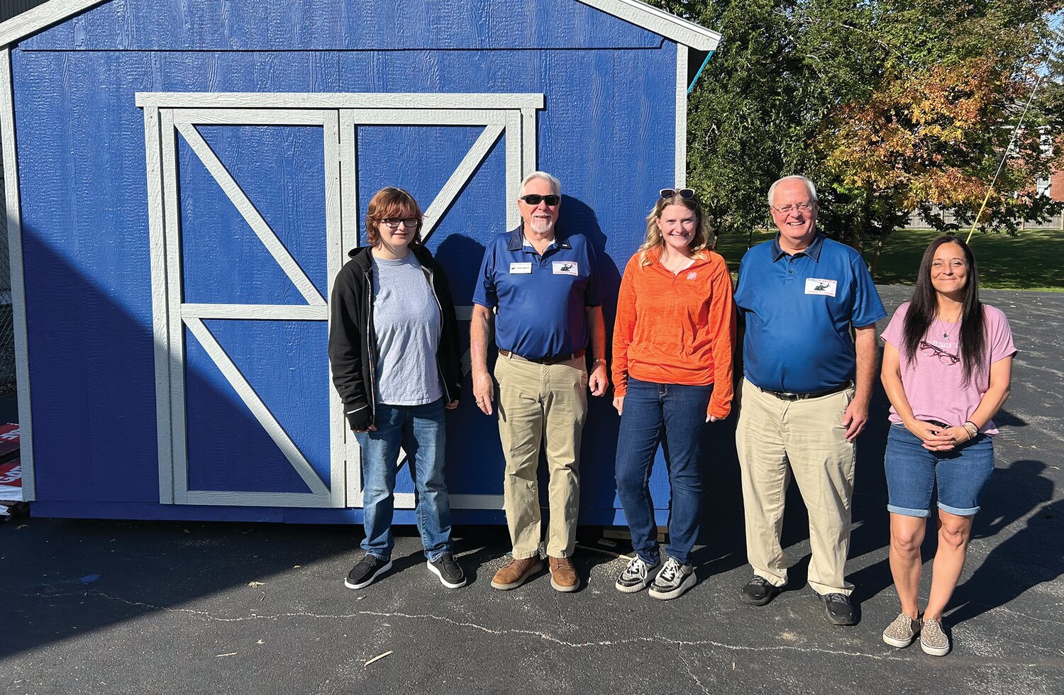 Home Depot sales associate Lilly Halsey, Veteran Memorial Park board member Mike Spencer, Home Depot assistant manger Celeste Sweet, VPM board member Mark Eustler and Home Depot pro desk associate Kimi Munoz were on hand to celebrate the delivery of the new shed to the park.