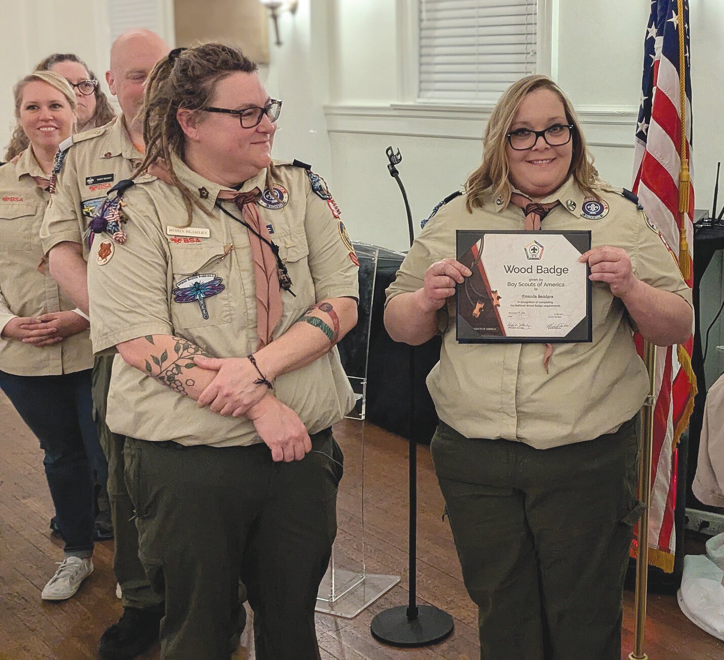 Amanda Sanders was honored for completing the Wood Badge leadership program.