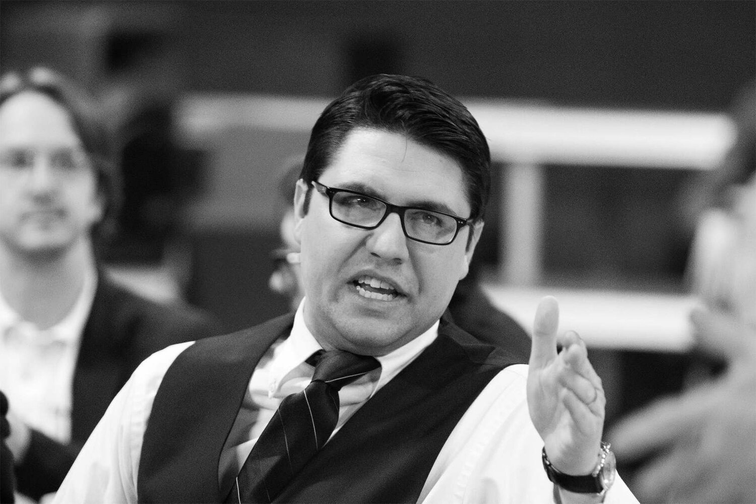 Adam Phipps ’11 handles the role of Juror #4 in the Wabash College Theater production of 12 Angry Men.