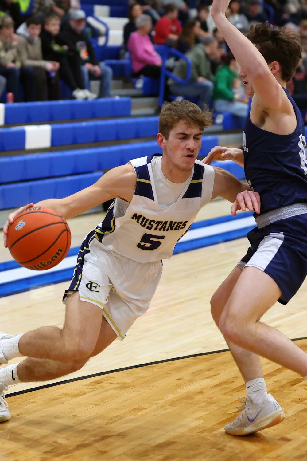 Eli Foxworthy of Fountain Central - driving past Mikey Stapleton of Lafatette Central Catholic