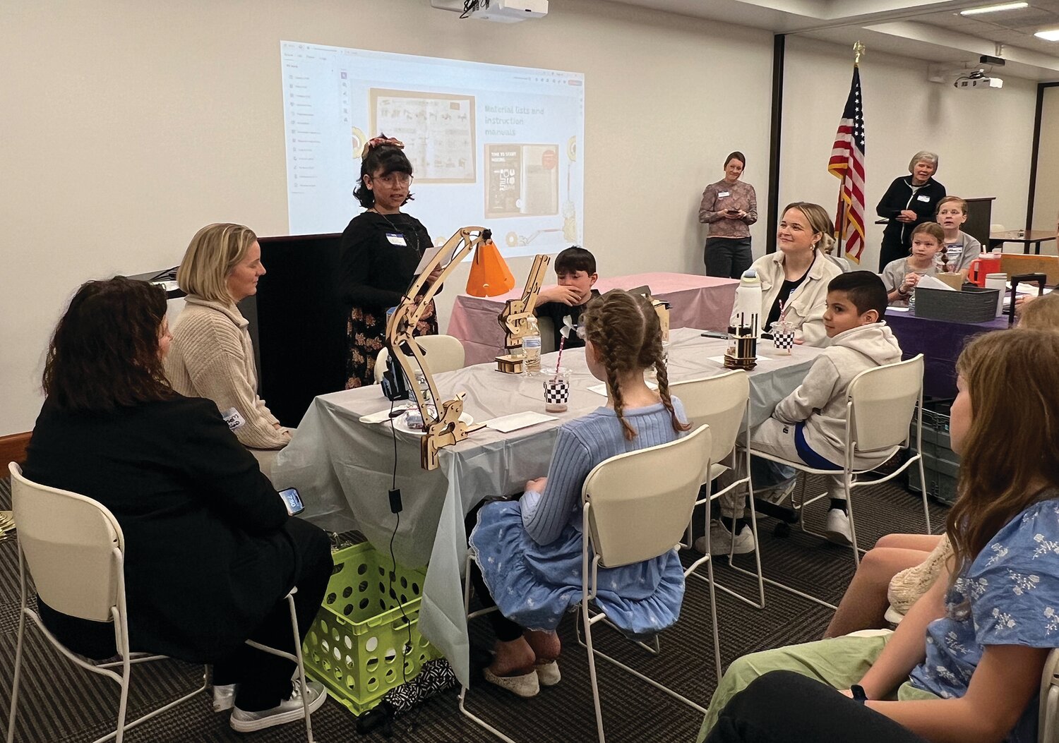 Fourth graders from Hoover Elementary demonstrate STEM projects they made with the grant funding from Montgomery Educational Foundation. The foundation conducted its annual breakfast Thursday at the Crawfordsville District Public Library.