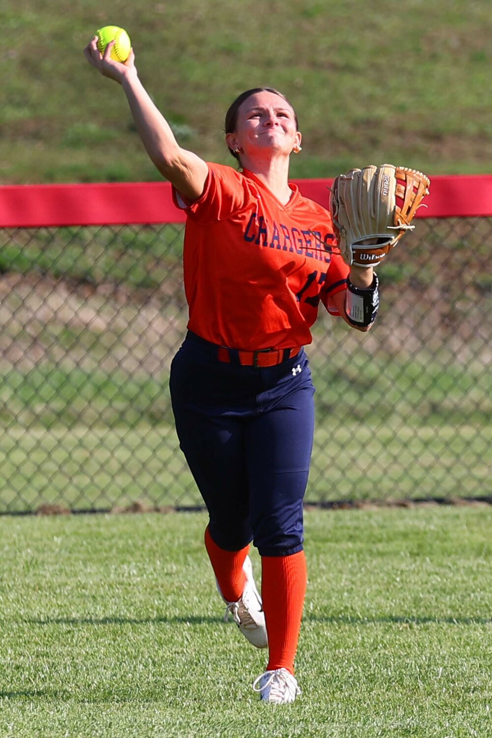 Sophie Welshimer of North Montgomery - throwing from centerfiield