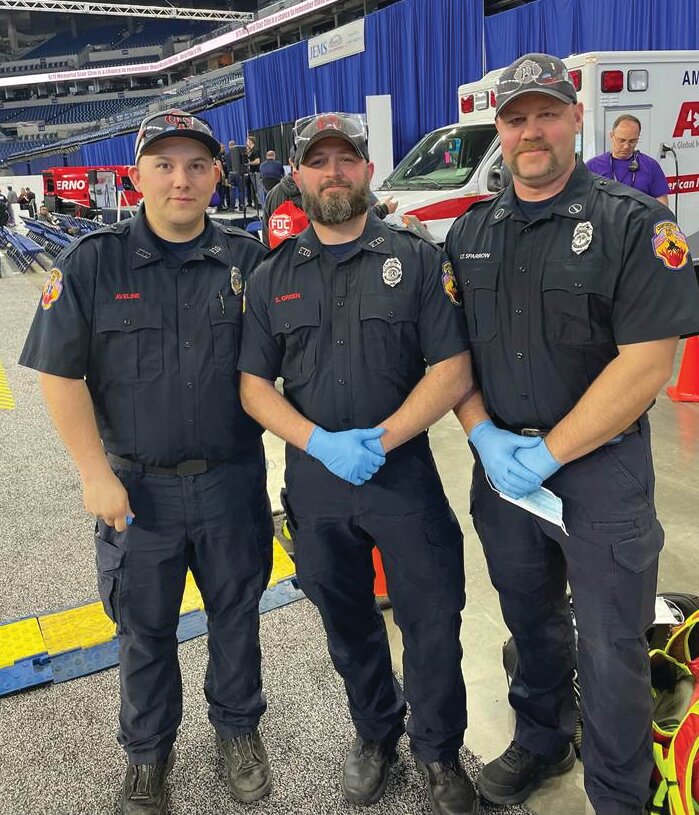 Pictured are firefighter/paramedic FTO Zach Aveline, paramedic FTO Seth Green and Lt. Justin Sparrow.