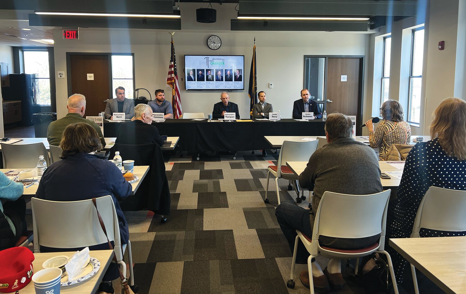 Pictured from left are Beau Baird, Matt Commons, Jeff Thompson, Spencer Deery and Brian Buchanan during the State Legislative Breakfast on Saturday at Fusion 54.