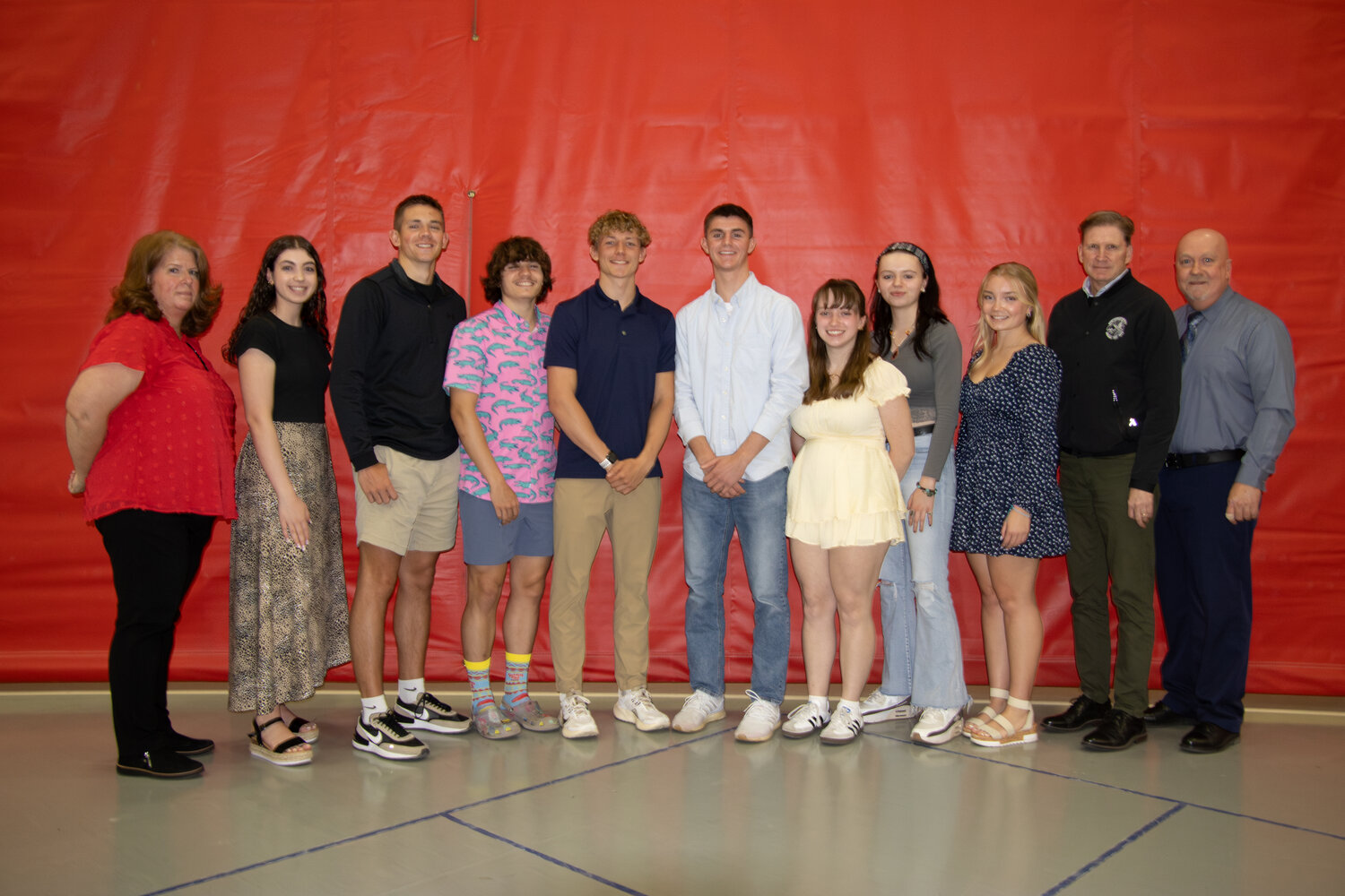 Interact Club members pose Wednesday during the annual award luncheon with their club sponsor, Laura Cripe, far left, and Montgomery County Administrator Tom Klein and Crawfordsville Mayor Todd Barton, far right.
