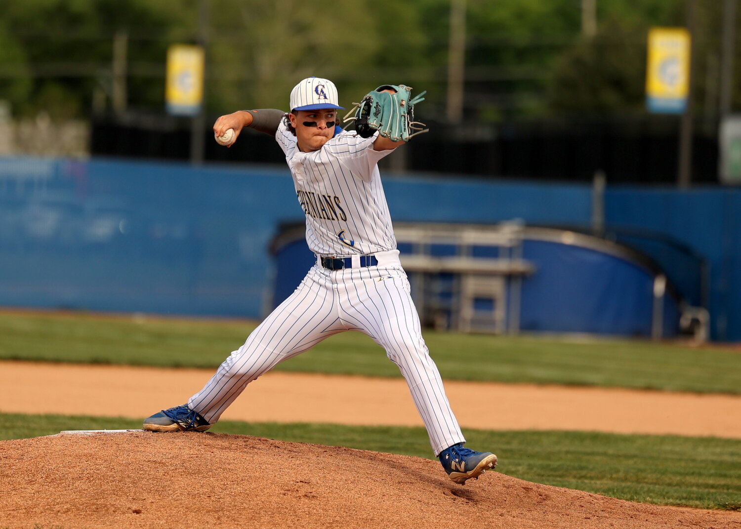 Jude Coursey pitches for the Athenians against Frankfort.