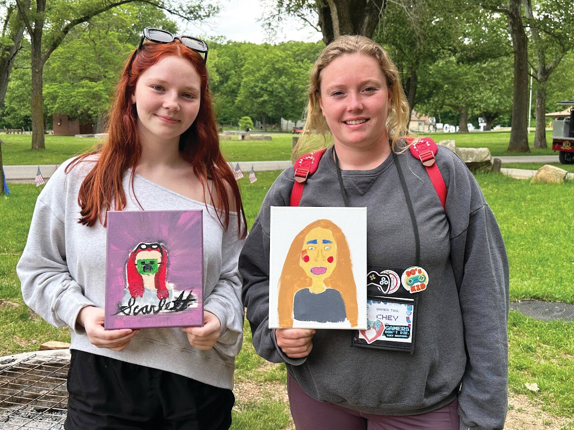 Scarlett Bryant, left, with Hoosier Burn Camp counselor Cheyenne Thomason in May 2025.