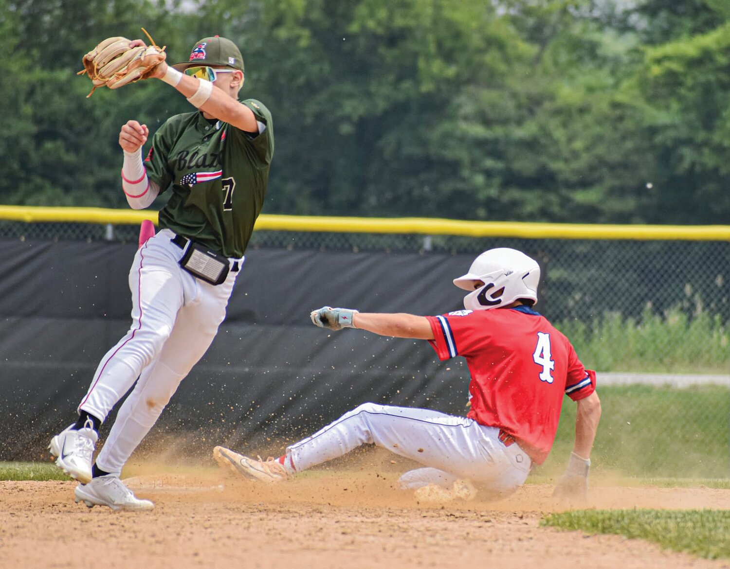 Post 72’s Aiden Ambriz-Cruz slides safely into second base in Saturday’s 7-5 win over South Haven.