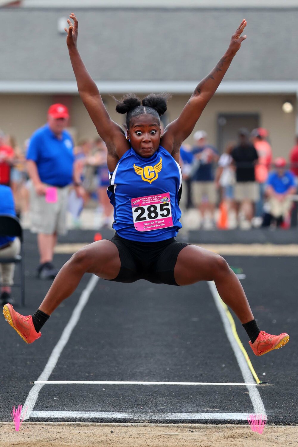 Naarah Byard of Crawfordsville - long jump - her best jump of the day at 16-10-25/5.13m for 20th place at the state meet