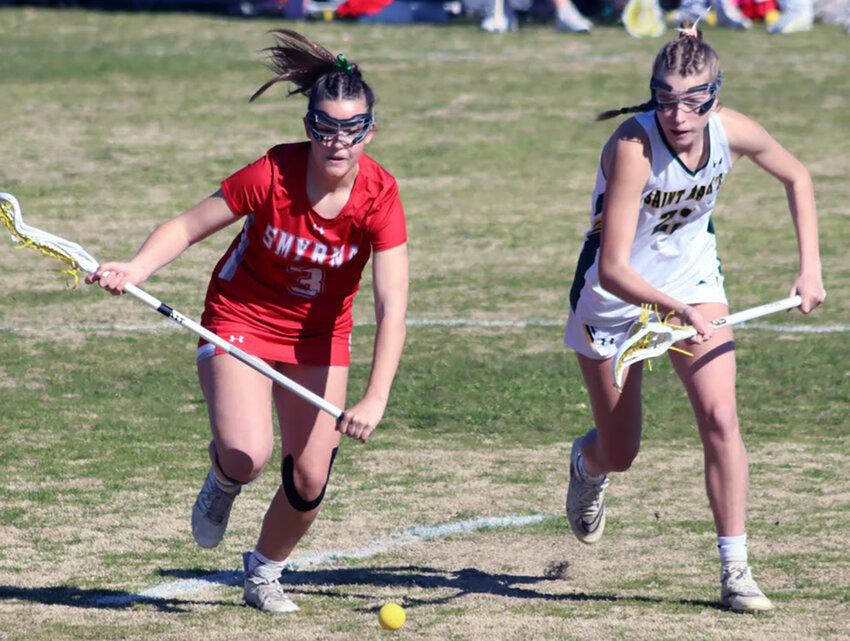 The Eagles’ Gillian Shane, who finished with five goals, including the game-winner, chases after a groundball on Monday. Submitted photos/George Shogan