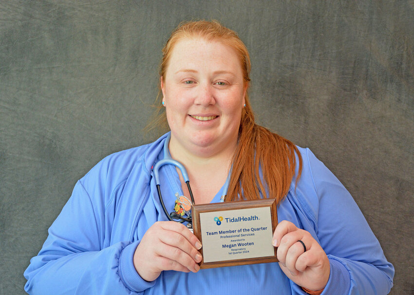 Megan Wooten of Respiratory is TidalHealth Peninsula Regional’s 1st Quarter 2024 Team Member of the Quarter for Professional Services. (Photo courtesy TidalHealth Peninsula Regional)