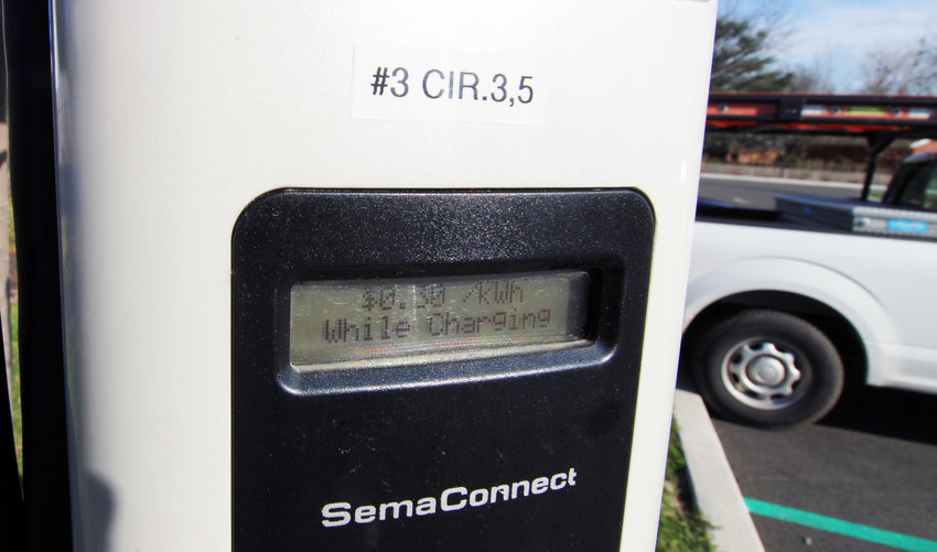 This electric vehicle charging station, located in the heart of Old New Castle by Battery Park in New Castle County, charges $.30 per kilowatt hour.