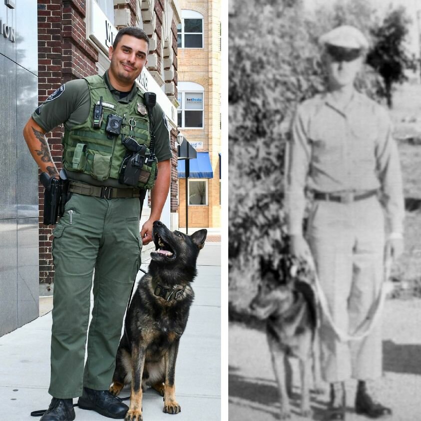 Officer Daniel Derasmo, above left, will be taking on a handler position with his partner, Zanzi.  Derasmo&rsquo;s goal of becoming a K-9 officer came from hearing stories of K-9 unit work from his grandfather, Ronald Boos.