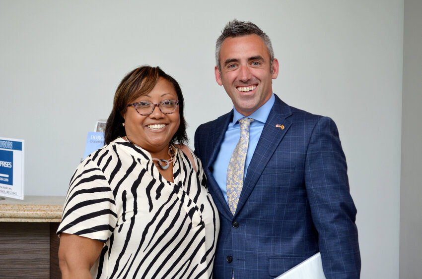 Maryland Secretary of Housing and Community Development Secretary Jake Day with state Delegate Sheree Sample-Hughes at the recent Dorchester Chamber of Commerce meeting.