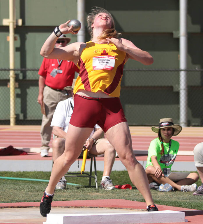 Dover native Tina Hillman won a pair of national championships in the women's shot put in 2014 while competing for Iowa State. IOWA STATE PHOTO.