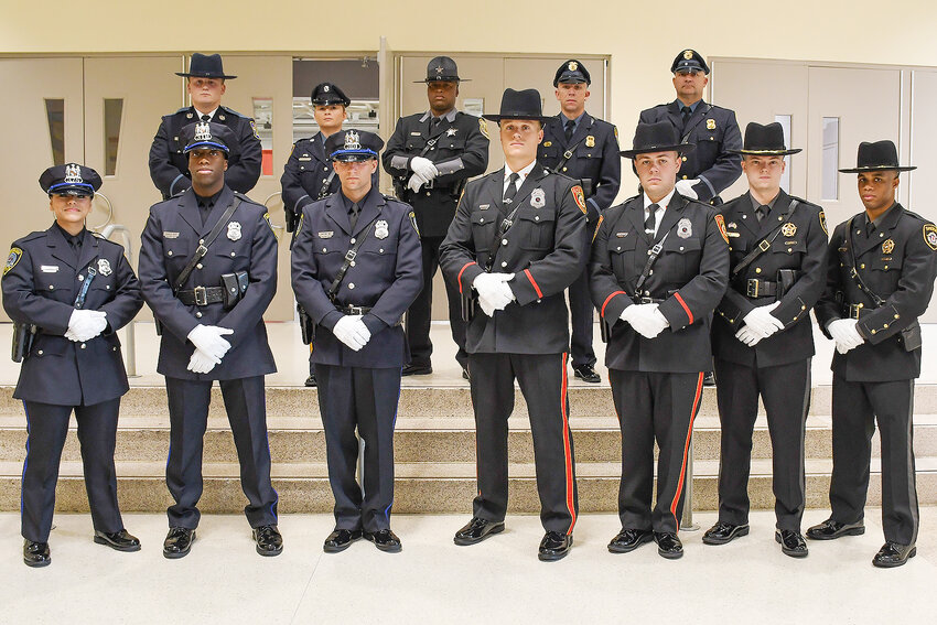 Thirty-six law enforcement officers from Wicomico, Worcester, Somerset, Dorchester, Talbot, Caroline, Allegany and Queen Anne&rsquo;s counties graduated in the 90th entrance-level class of the Eastern Shore Criminal Justice Academy, operated by Wor-Wic Community College in Salisbury. In the front row, from left, Zainab Butt, Malik Shirley and Jacob Dayton of the Cambridge Police Department; Daniel Reading and Colin Woodard of the Easton Police Department; and Alexander Flaggs and Darrin Moon of the Talbot County Sheriff&rsquo;s Office. In the back row, from left, are Trenton Hillard of the Caroline County Sheriff&rsquo;s Department; Michelle Hurd of the Centreville Police Department; Kevin Trader Jr. of the Queen Anne&rsquo;s County Sheriff&rsquo;s Office; and Zachery Dicken and Richard Jenkins of the Cumberland Police Department.