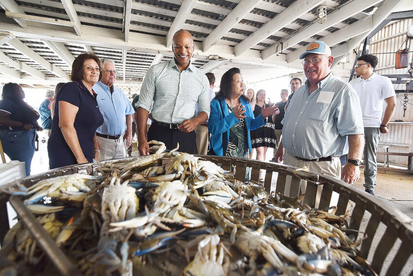 Maryland Gov. Wed Moore visted J.M. Clayton Seafood in Cambridge, where he met with leaders and discussed issues surrounding the Bay&rsquo;s blue crab industry.