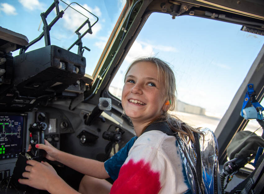 Layla Van Hamme at the controls of a C-17 Globemaster III.