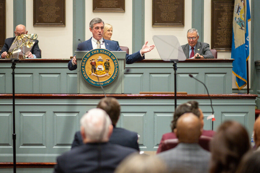 Delaware Gov. John Carney delivers his State of the State address at Legislative Hall in Dover Jan. 19.