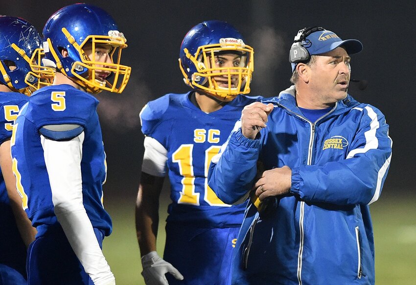 Coach John Wells and his Sussex Central football team are 2-0 in Class 3A District II going into matchup with Dover. State News file photo.