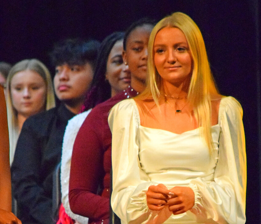 Among the students being inducted on Oct. 24 into Cambridge-South Dorchester High School's chapter of the National Honor Society was, in front, ALiza Adams. behind her are Ivonne Ferrer, Cheyenne Jackson, Alan Limon-Sanchez and Madison Robbins.