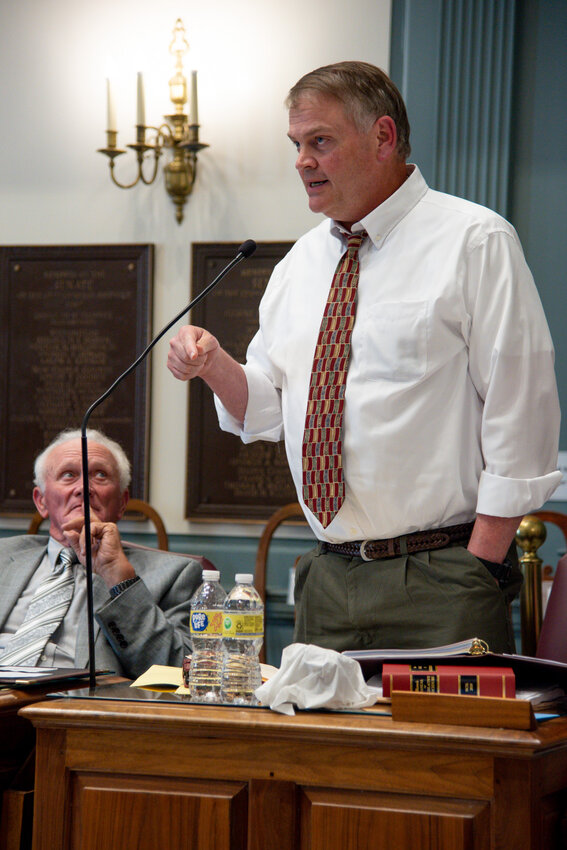 Sen. Colin Bonini, R-Dover, speaks on the Senate floor in June 2022 as he outlined his objections to a vote by mail bill, as well as multiple pieces of gun legislation.