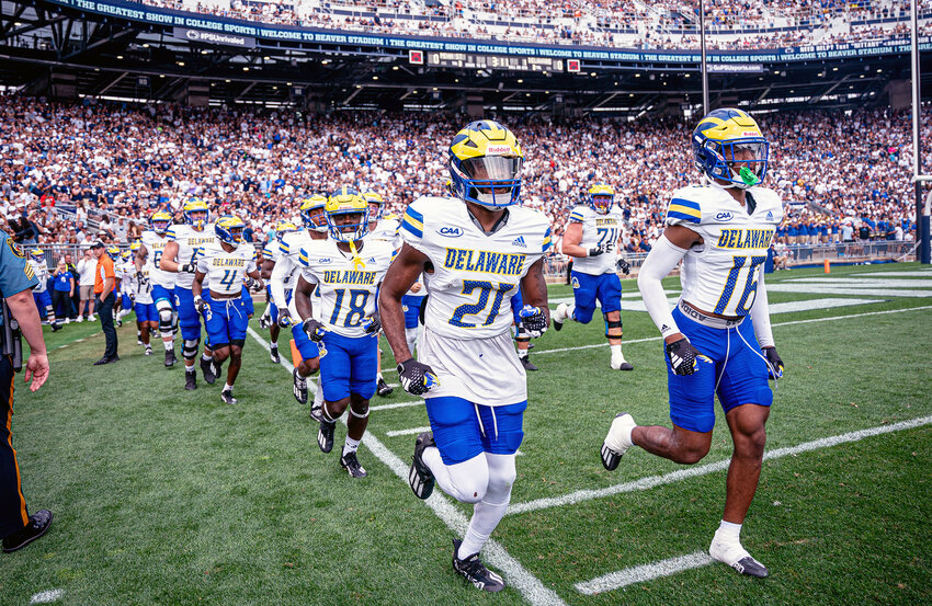 After playing at Penn State for the first time last fall, there will be plenty more road games against big-time opponents in the Blue Hens&rsquo; future. University of Delaware Athletics photo/Mikey Reeves