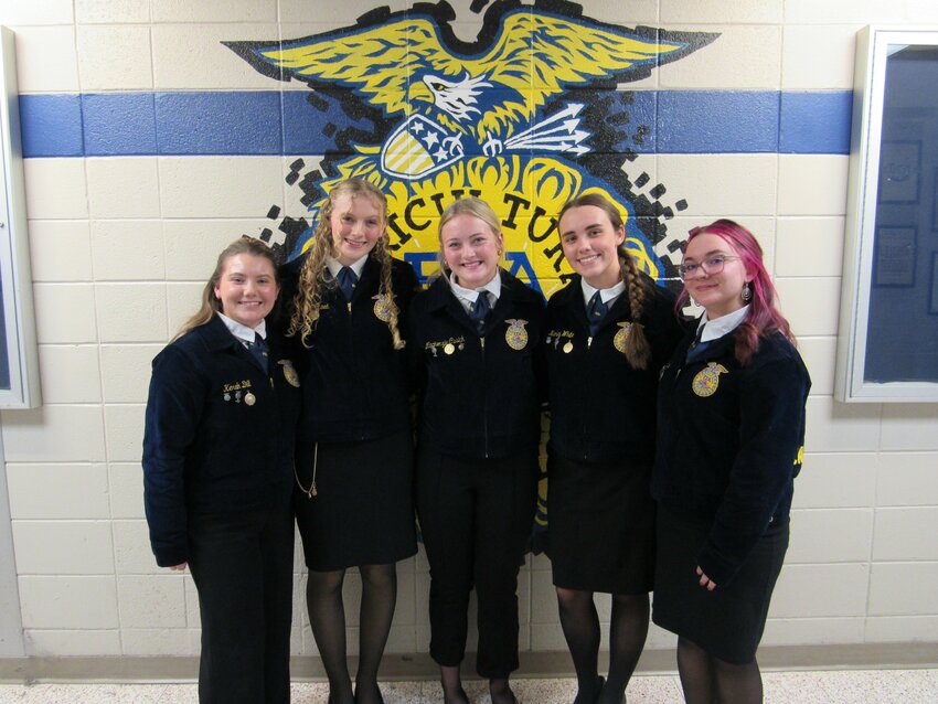 The CR FFA officer team at the monthly meeting that took place on Wednesday. From left to right Kerah Dill; Dillana Reed; Mackenzie Cusick; Karley White and Hayden Otto.
