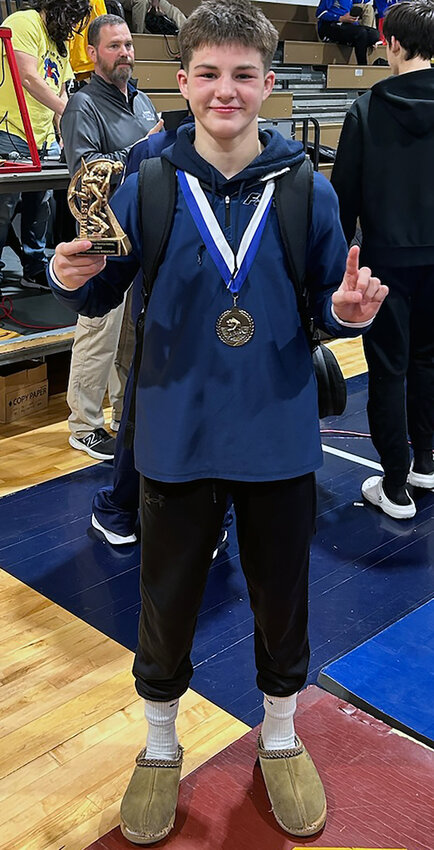 FSMA sophomore Mason Milligan won the 113-pound title at the Delcastle Invitational last weekend. First State Military Academy photo