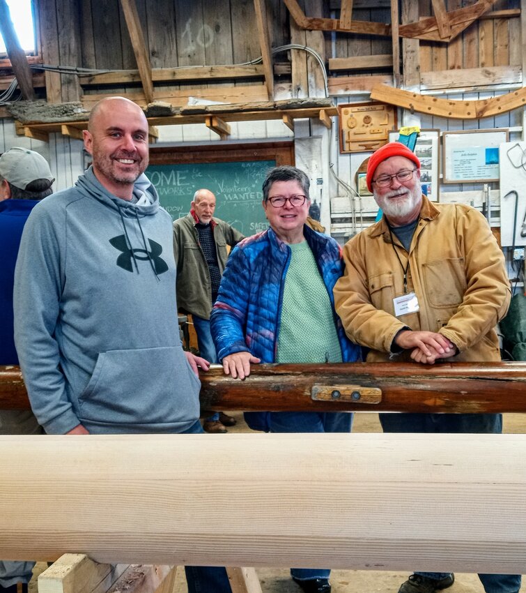 Booming Smiles from those attending the Skipjack Nathan of Dorchester's recreated boom, from left, Dorchester County Council Vice President Mike Detmer, Dorchester Skipjack Committee President Pat Johnson, Captain and Committee Outreach Coordinator Dave Williams. Looking on is boatbuilder and Richardson Board V.P. Jim Brighton, Capt. Jim Richardson's son-in-law.
