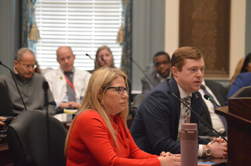 Speaker of the House Valerie Longhurst addresses members of the House Administration Committee on Wednesday during consideration of her proposal to establish a board responsible for overseeing hospital spending.