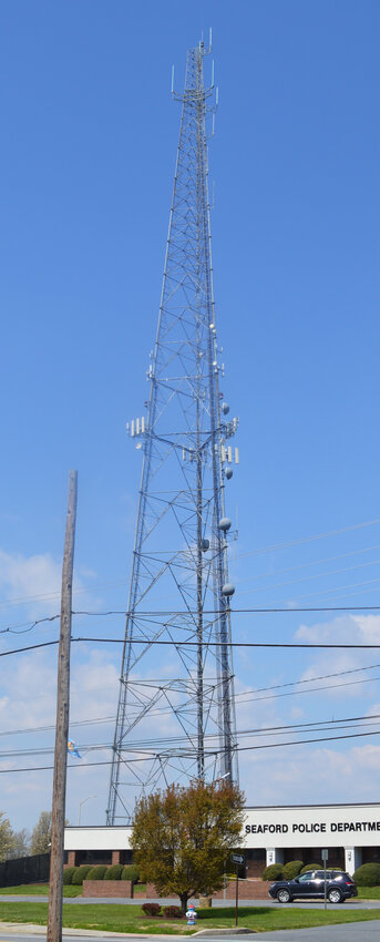 This communications tower behind the Seaford Police Department powers Delaware&rsquo;s 800 MHz Digital Trunked Radio System.