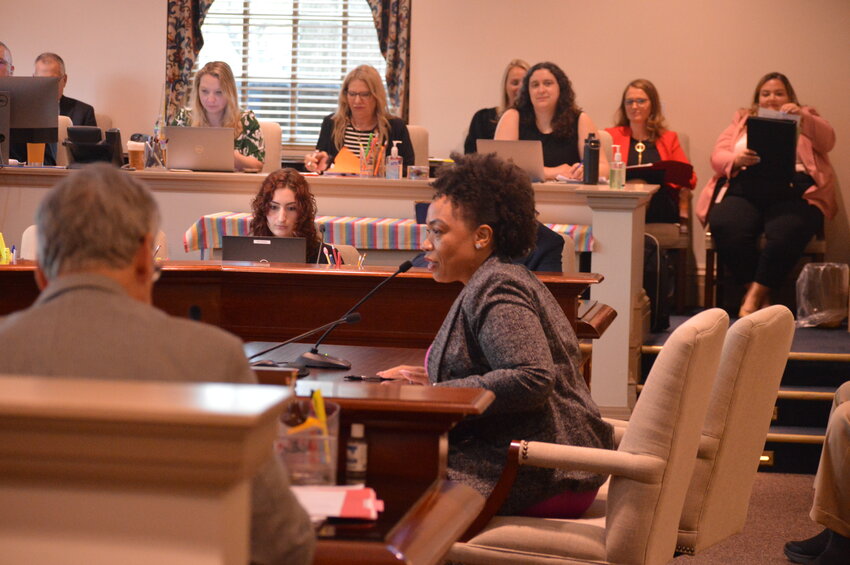 House Majority Leader Melissa Minor-Brown, D-New Castle, addresses members of the House Appropriations Committee on Wednesday regarding her proposal to extend Medicaid coverage for care related to a termination of pregnancy.