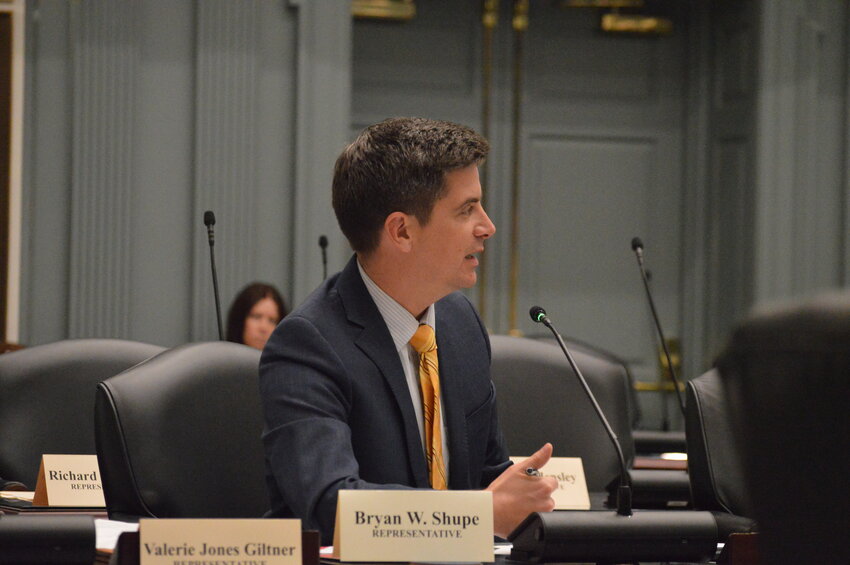 Rep. Bryan Shupe, R-Milford, speaks during Wednesday's House Education Committee meeting. During the hearing, the Milford Republican announced he would be combining efforts with Rep. Rae Moore, D-Middletown, on legislation to ease financial burdens related to school meals.