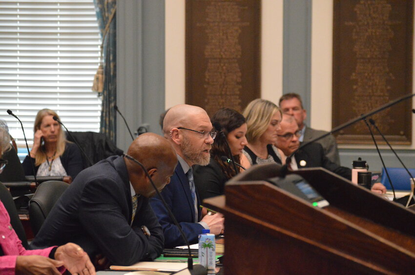 Rep. Eric Morrison, D-Glasgow, speaks to members of the House Education Committee on Wednesday regarding his proposal to expand the SEED scholarship to students with violent felonies on their record.