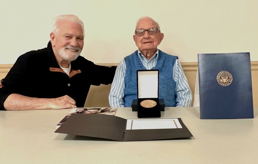 David Skocik (left), the president of the Delaware Veterans Coalition, recently hosted a ceremony for World War II veteran James &ldquo;Tom&rdquo; Anderson in recognition of him receiving the Congressional Gold Medal.