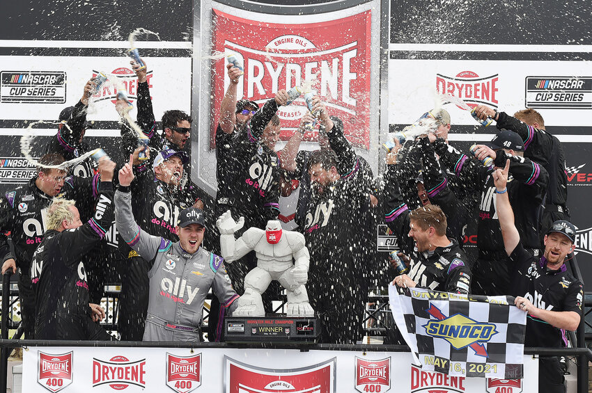 Alex Bowman celebrates his win at the Drydene 400 NASCAR Cup race at Dover Motor Speedway in 2022. Bowman will be looking for the checkered flag in Sunday&rsquo;s Wurth 400 at Dover Motor Speedway, driving a No. 48 Chevrolet that Jimmie Johnson took to the winner&rsquo;s circle a record 11 times at the Monster Mile.