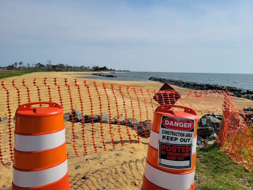 One of the most extensive living shoreline projects in Somerset County was in Deal Island, the end of Crowell Road, shown here in May 2022 when it was being armored with stone and backfilled for planting later to restore years of land loss due to erosion.