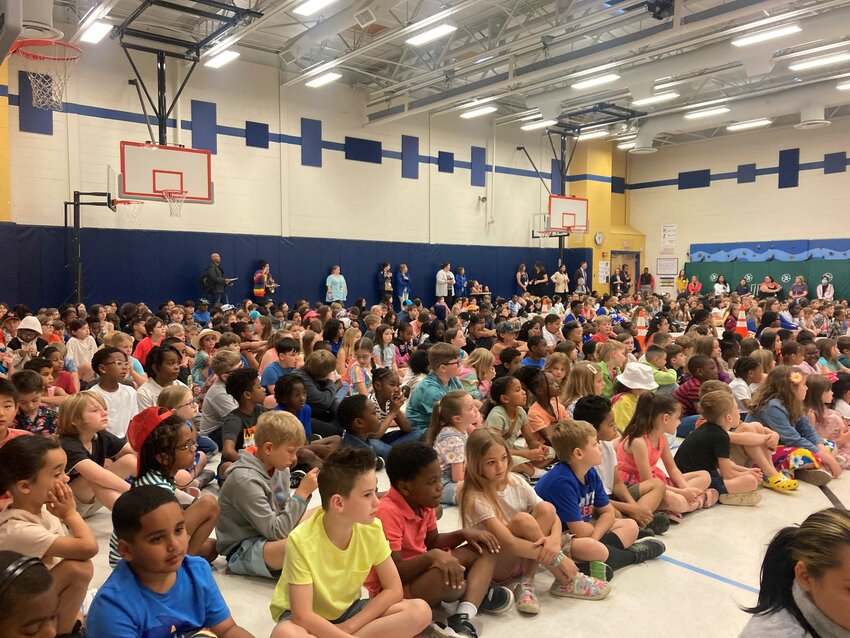 Students at W.B. Simpson Elementary School in Wyoming pack the school&rsquo;s gymnasium May 21 for an assembly where the school was awarded a $10,000 physical education grant by Project Fit America and GOLO.