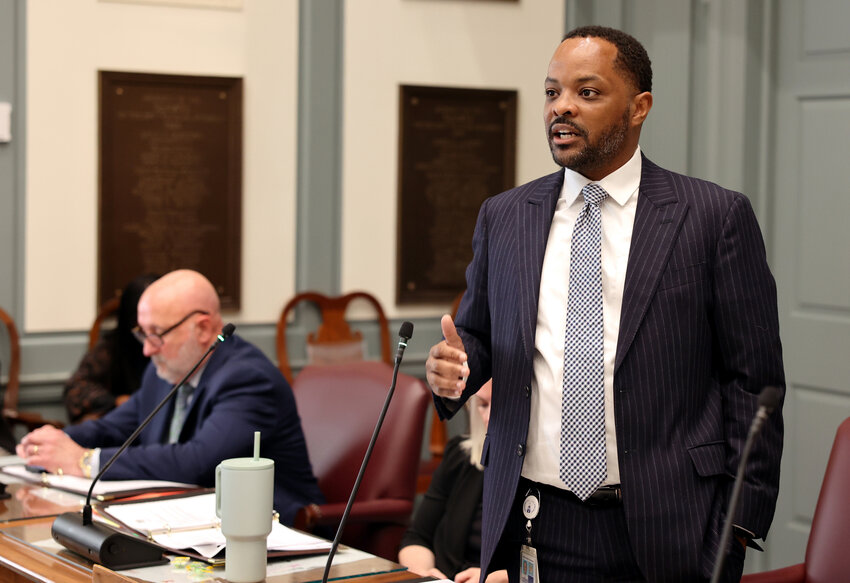 Sen. Darius Brown speaks on the Senate floor in May. The Wilmington Democrat is leading an effort to establish the Delaware Grocery Initiative to find solutions to the high number of food deserts.