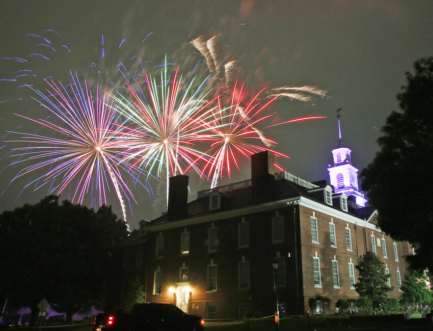 Fireworks, launched by Brothers Pyro,  light up the sky above Legislative Hall in Dover on Dover Days weekend. Crowds will gather once again on Legislative Mall again for fireworks on the Fourth of July..