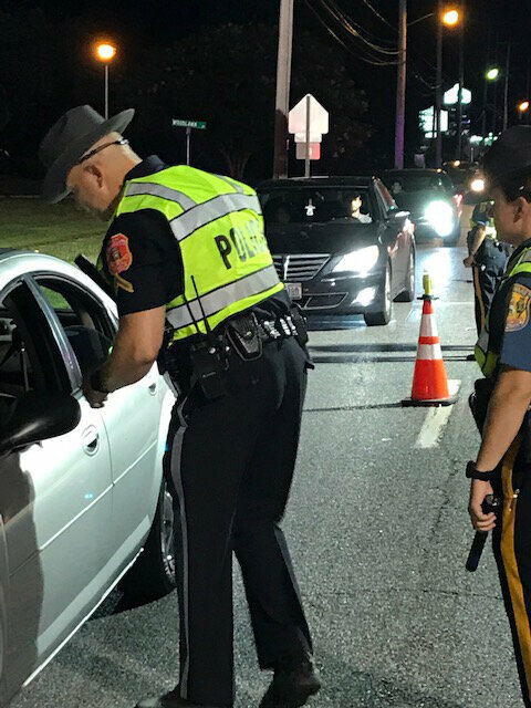 Police conduct a sobriety checkpoint in Delaware in July 2019. PHOTO COURTESY OF DELAWARE OFFICE OF HIGHWAY SAFETY